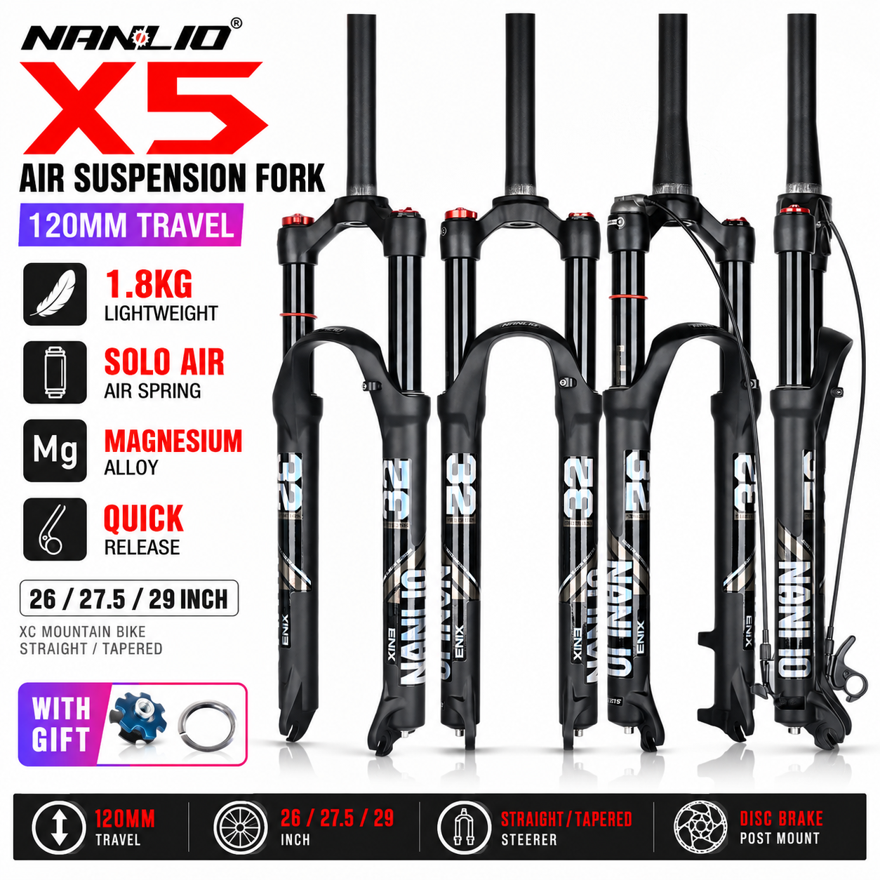 Mountain Biking Gifts - Nanlio X5 Air Suspension Fork 120mm